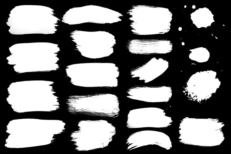 PSD colección de pinceladas blancas y salpicaduras en negro