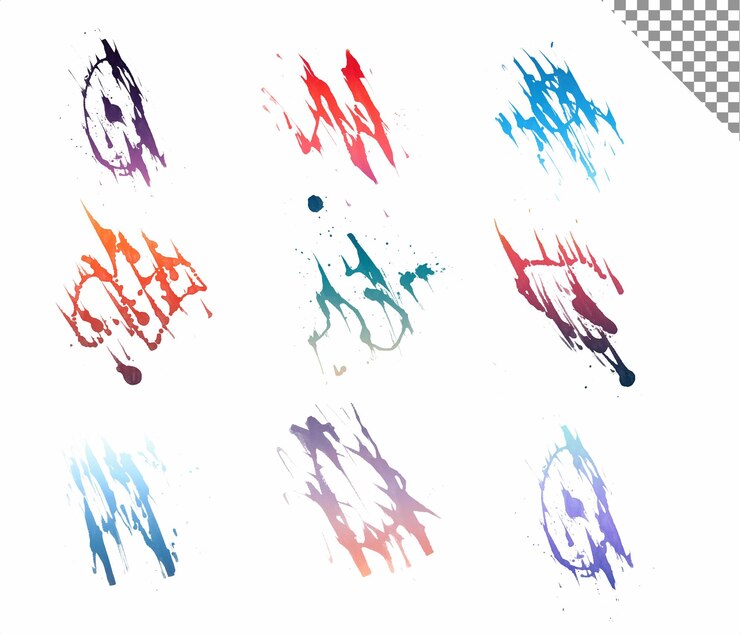 PSD colección de pinceles de salpicaduras de colores en un fondo transparente