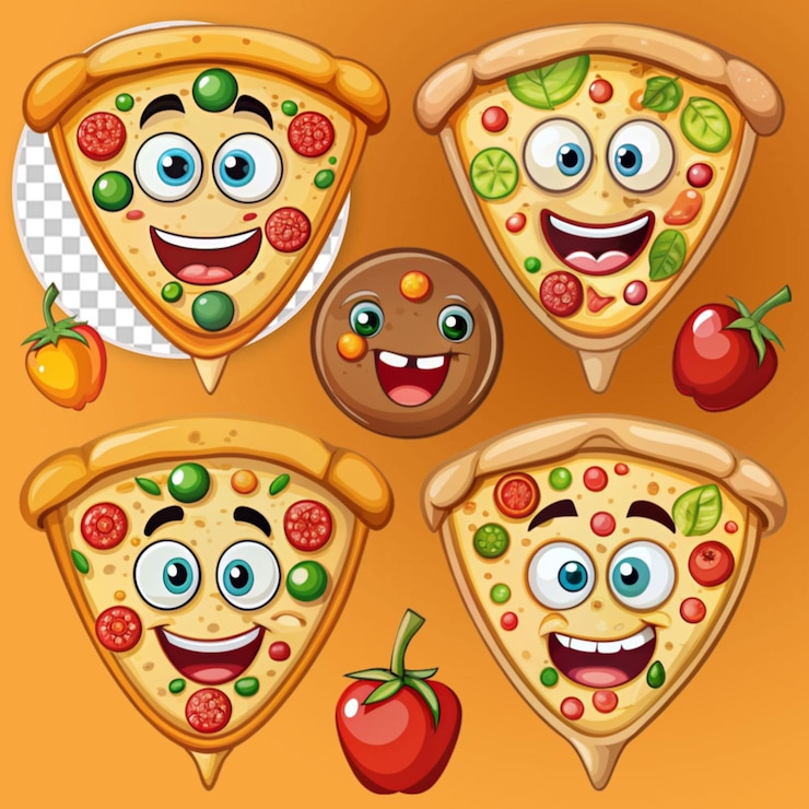 PSD colección de pizzas divertidas de dibujos animados