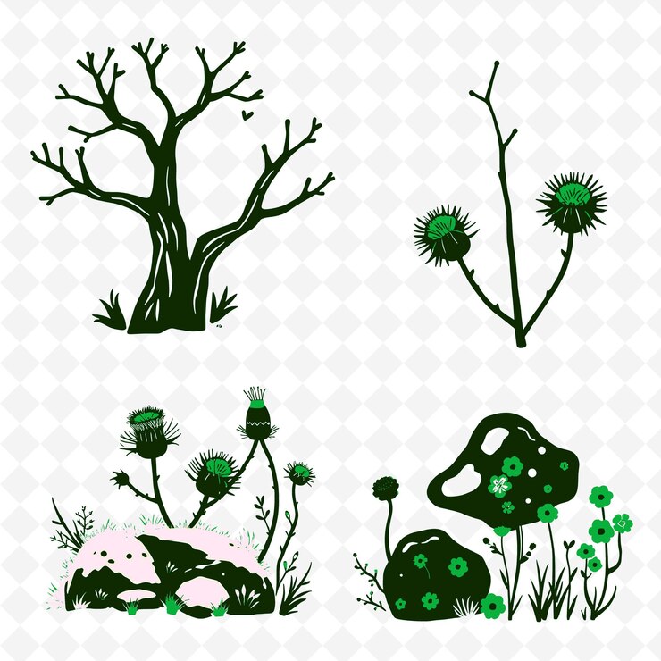 PSD una colección de plantas y flores en un fondo blanco