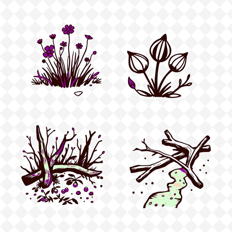 PSD una colección de plantas y flores con un fondo blanco