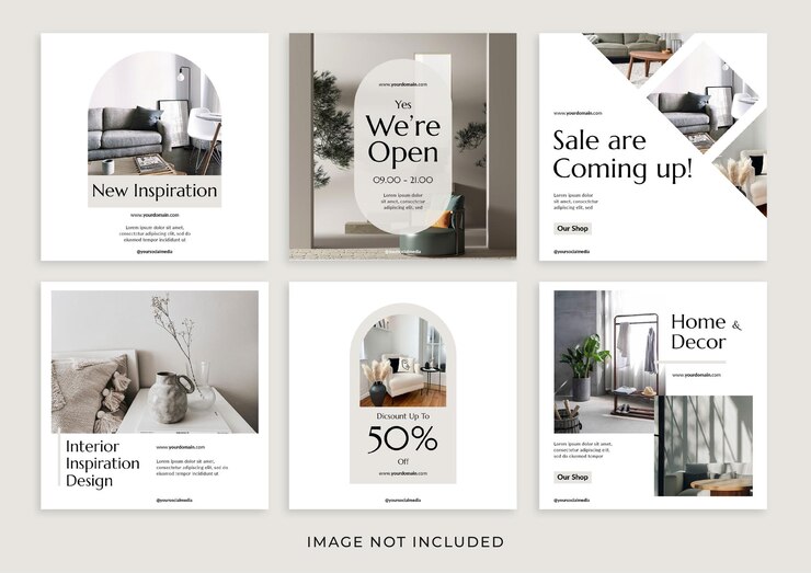 PSD colección de plantillas de alimentación de instagram de muebles de casa simple y elegante