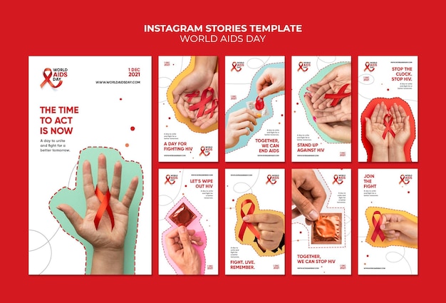 Colección de plantillas de historias de instagram del día mundial del sida