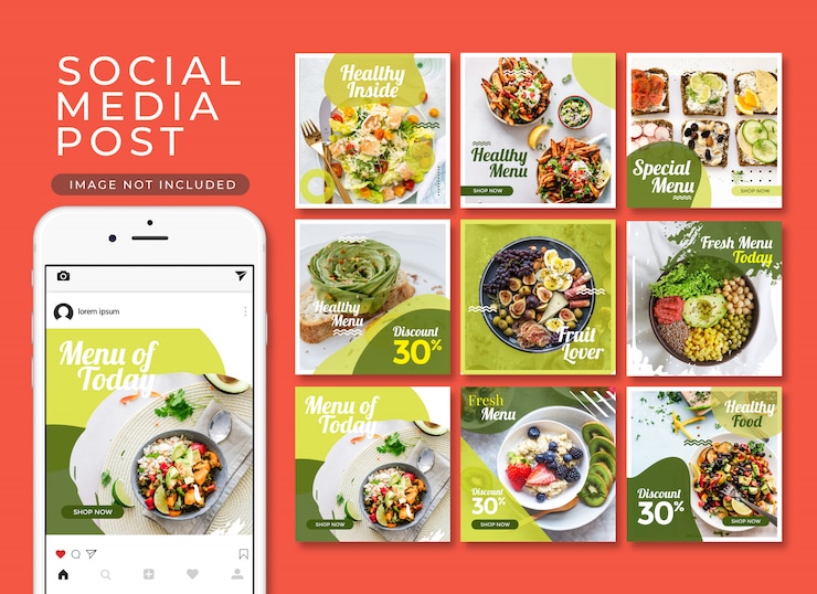 PSD colección de plantillas de publicaciones de alimentos saludables