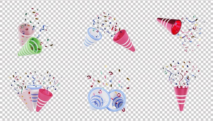 PSD colección de poppers de confeti de colores