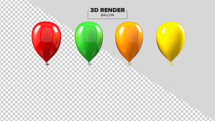 Colección PSD de globos de colores 3d render aislado en fondo transparente