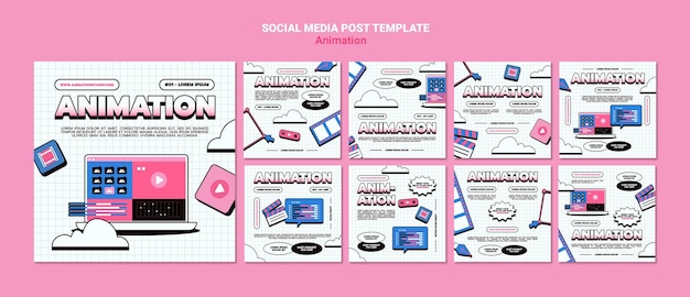 PSD colección de publicaciones de instagram para animación por computadora