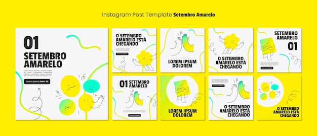 PSD colección de publicaciones de instagram para la campaña de concienciación sobre la prevención del mes brasileño del suicidio