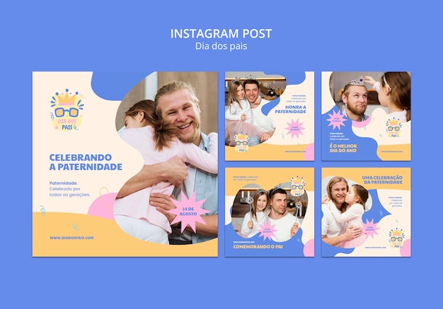 PSD colección de publicaciones de instagram de celebración dia dos pais