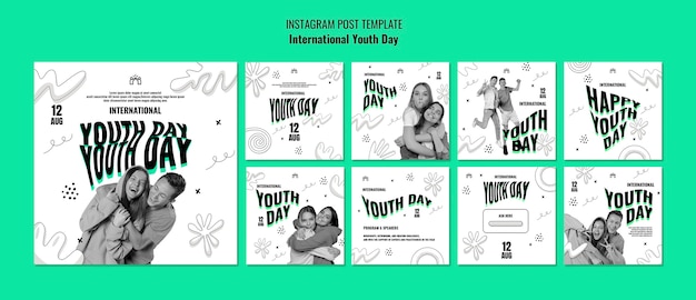 Colección de publicaciones de instagram para la celebración del día internacional de la juventud