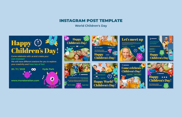 Colección de publicaciones de instagram para la celebración del día mundial del niño