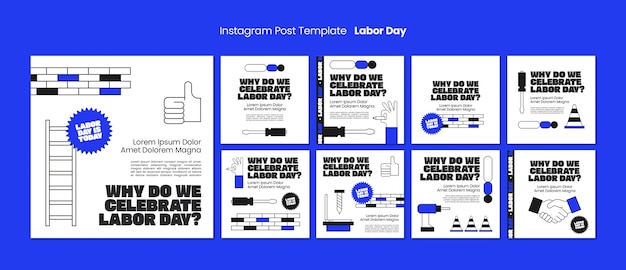 PSD colección de publicaciones de instagram para la celebración del día del trabajo