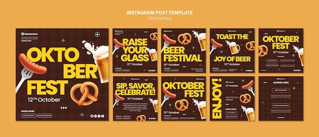 PSD colección de publicaciones de instagram para la celebración del festival de la cerveza oktoberfest