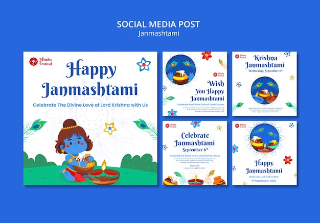 Colección de publicaciones de instagram para la celebración de janmashtami