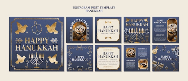 PSD colección de publicaciones de instagram para la celebración judía de hanukkah