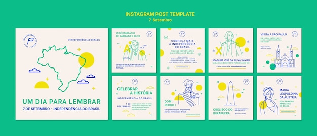 PSD colección de publicaciones de instagram para la celebración sete de setembro