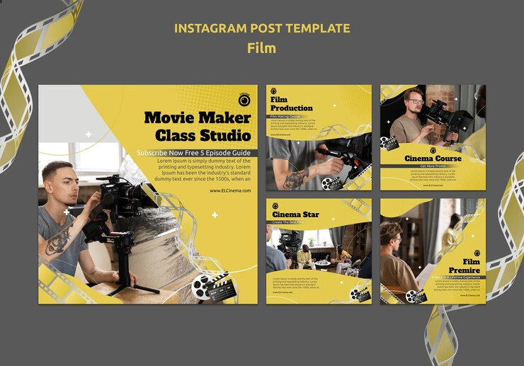 PSD colección de publicaciones de instagram de cine y cine