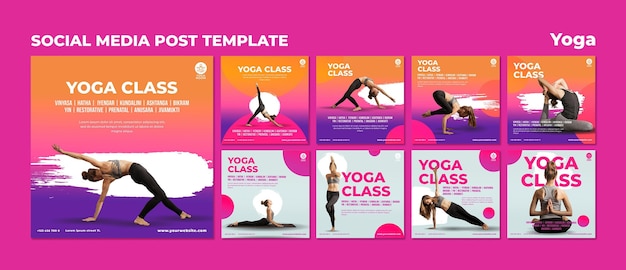 PSD colección de publicaciones de instagram para clase de yoga con mujer