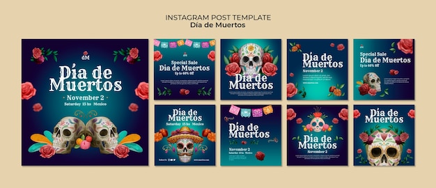 Colección de publicaciones de instagram de dia de muertos