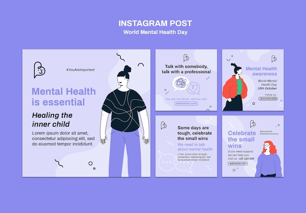 PSD colección de publicaciones de instagram del día mundial de la salud mental