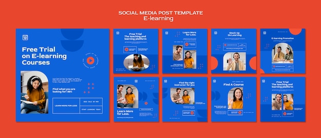 PSD colección de publicaciones de instagram de e-learning y clases a distancia en línea