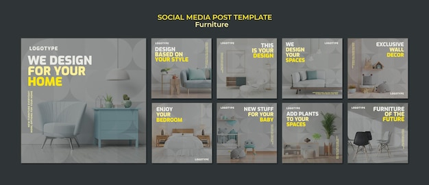 PSD colección de publicaciones de instagram para empresa de diseño de interiores