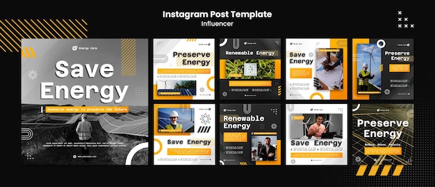 PSD colección de publicaciones de instagram de energías renovables y limpias