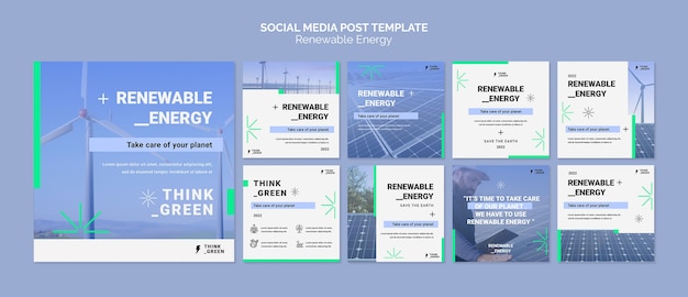 PSD colección de publicaciones de instagram de energías renovables y sostenibles