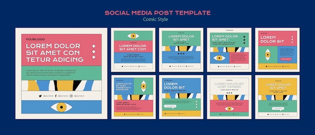 PSD colección de publicaciones de instagram en estilo cómic