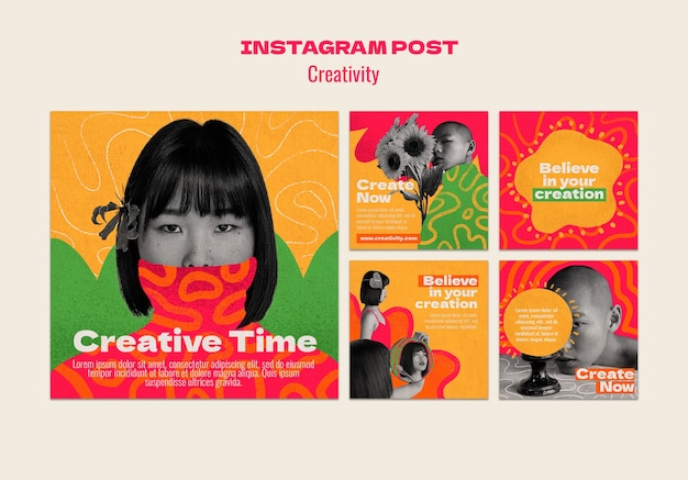 PSD colección de publicaciones de instagram para evento de creatividad.