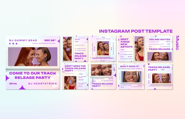 Colección de publicaciones de Instagram para la fiesta de lanzamiento de pistas musicales