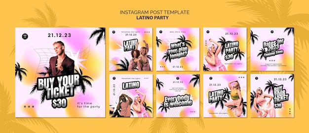 PSD colección de publicaciones de instagram para una fiesta tropical con temática latina