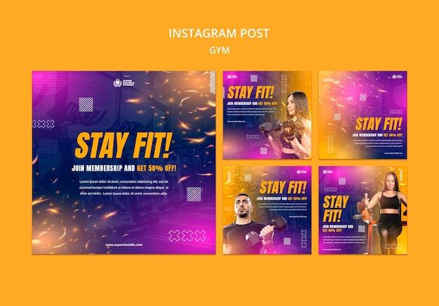 Colección de publicaciones de instagram de gimnasio y fitness