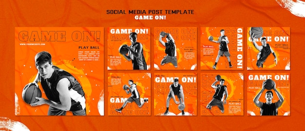 PSD colección de publicaciones de instagram para jugar baloncesto