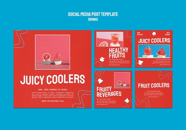Colección de publicaciones de instagram para jugos de frutas saludables