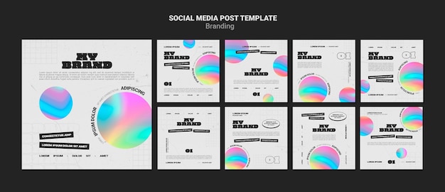 Colección de publicaciones de Instagram para la marca de la empresa con forma de círculo colorido