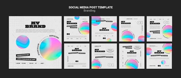 Colección de publicaciones de instagram para la marca de la empresa con forma de círculo colorido