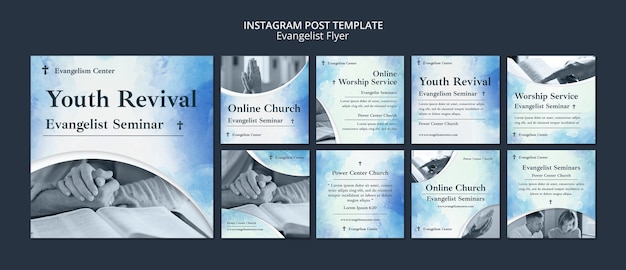 PSD colección de publicaciones de instagram de religión y espiritualidad de evangelistas