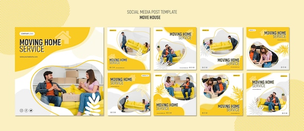 Colección de publicaciones de Instagram para servicios de reubicación de casas