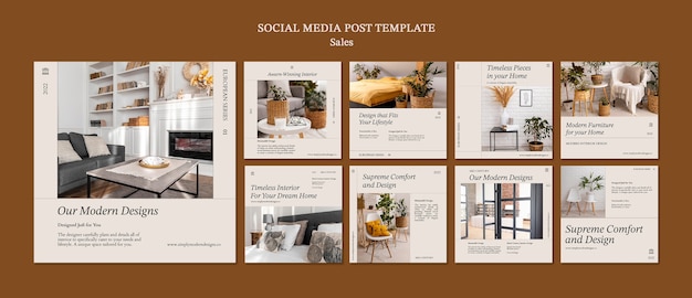 PSD colección de publicaciones de instagram de ventas de decoración de interiores con muebles
