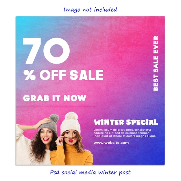 Colección de publicaciones de psd instagram para la venta de invierno con mujer y copos de nieve