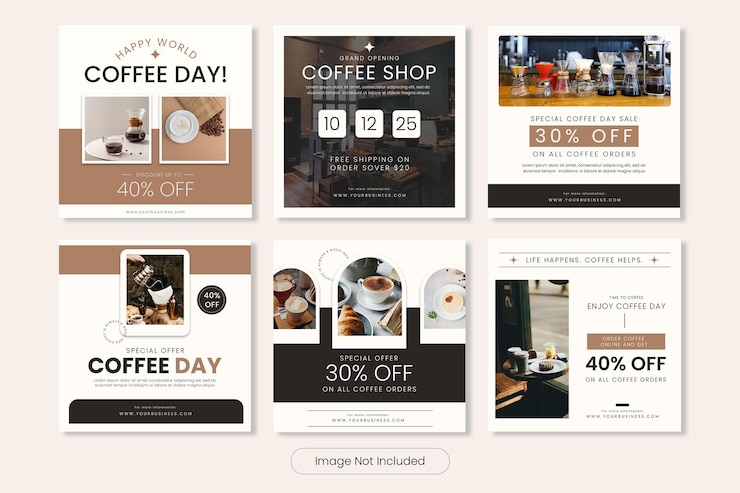 PSD colección de publicaciones en redes sociales del día internacional del café