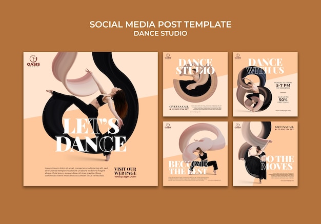 PSD colección de publicaciones de redes sociales de estudio de baile mínimo