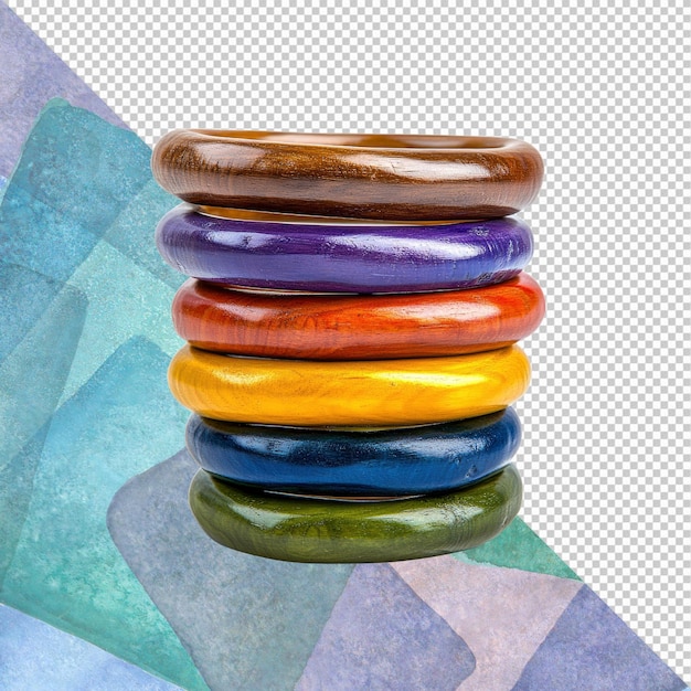 Colección de pulseras de arco iris de colores de madera