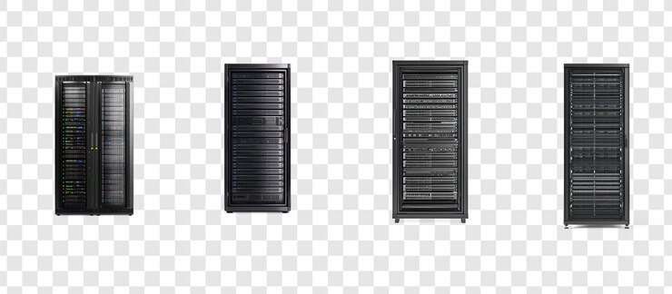 PSD colección de rack de servidor de red moderna vista frontal aislada en un fondo transparente