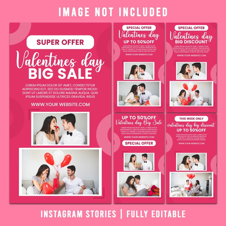 PSD colección realista de historias de instagram del día de san valentín