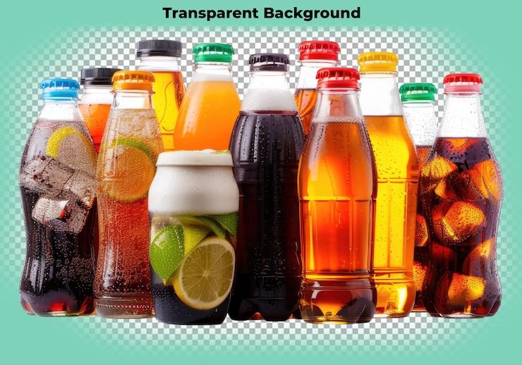 PSD colección de refrescos de diferentes colores aislados sobre un fondo transparente