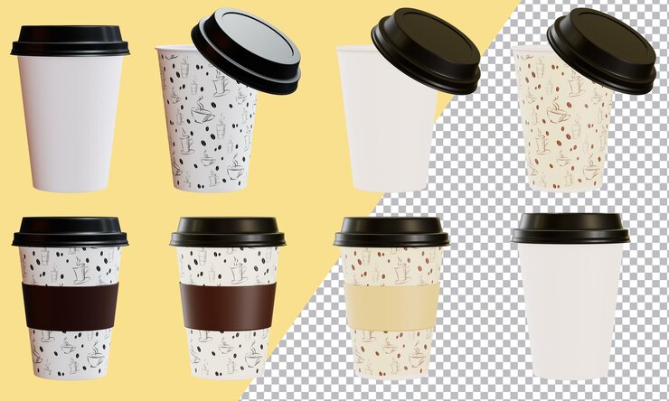 Colección de renders 3d de maqueta de taza de café