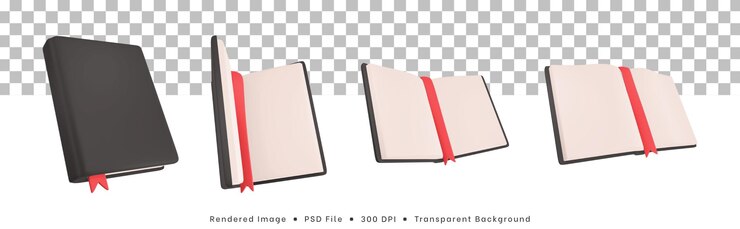 PSD colección de representación 3d de iconos de libros abiertos a poses de libros cerrados