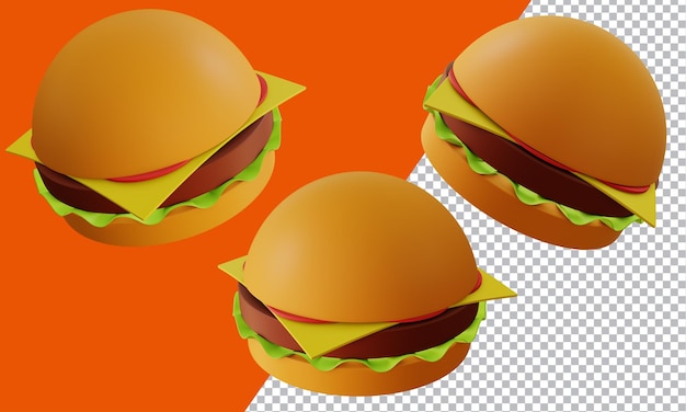 Colección de representaciones de hamburguesas de dibujos animados en 3d